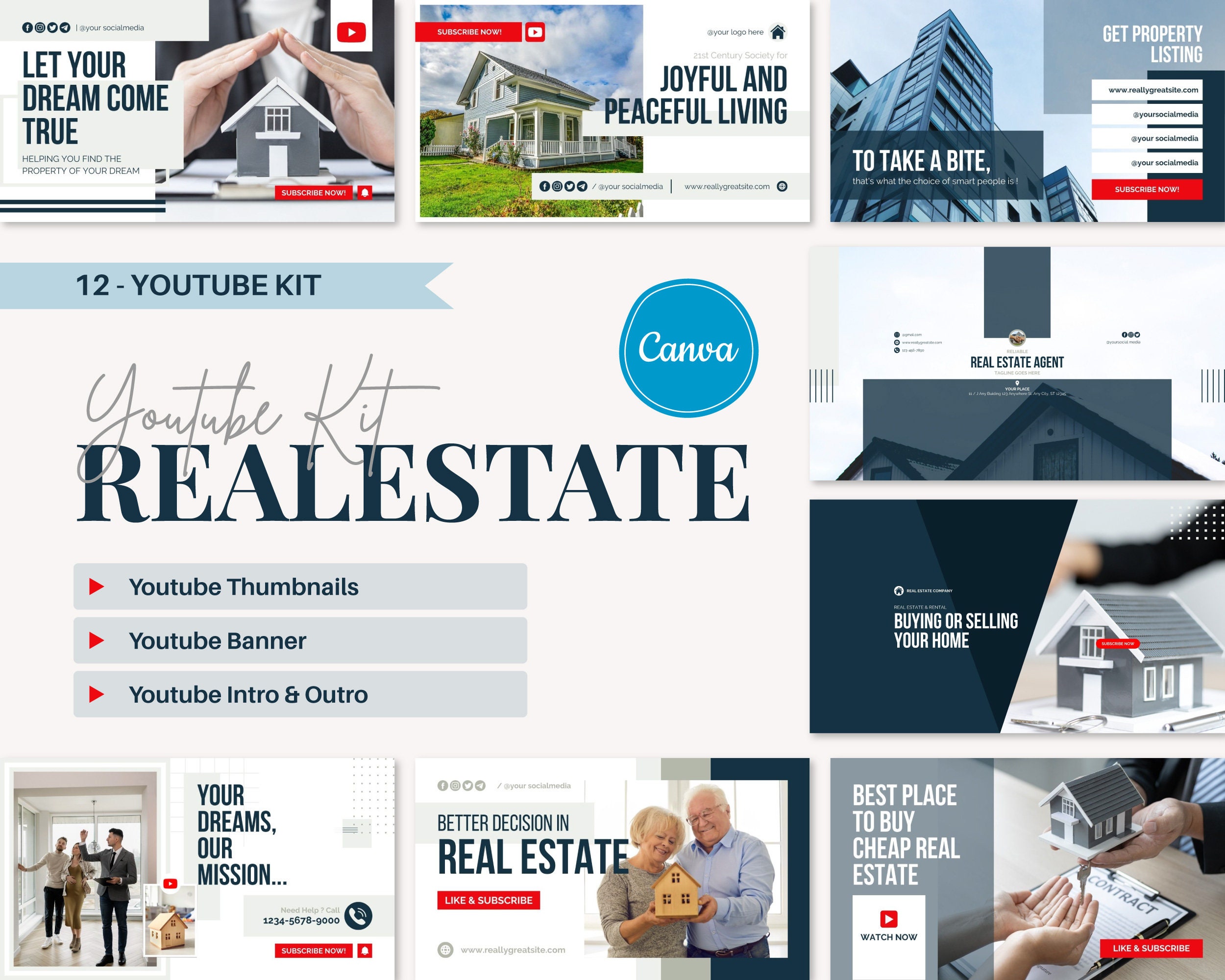 Real Estate Youtube Thumbnail Template Youtube Branding Kit Etsy