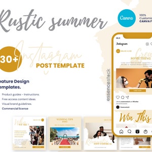 WEDDING INSTAGRAM TEMPLATE — Rustic Summer, Marriage Canva Template For Social Media Branding, Love Events Organizer Marketing Engagement