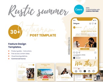 WEDDING INSTAGRAM TEMPLATE — Rustic Summer, Marriage Canva Template For Social Media Branding, Love Events Organizer Marketing Engagement