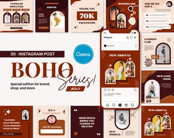 Plantillas Boho Bold Canva para Instagram, Publicaciones Boho para Instagram, Plantillas para redes sociales en Canva, Plantillas Boho Quotes Blogger, Plantillas de moda