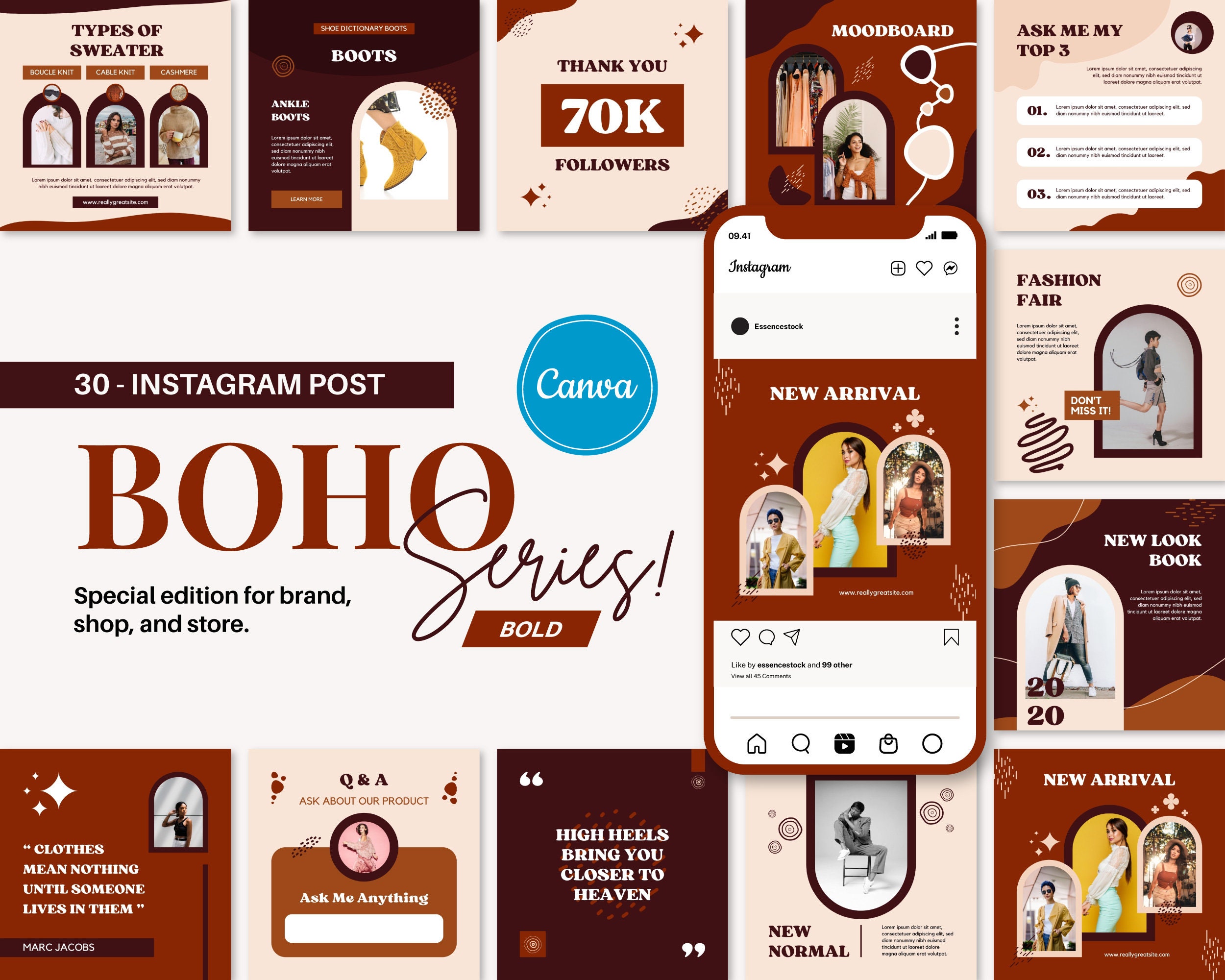 Boho Bold Canva Templates for Instagram, Boho Instagram Post, Social ...
