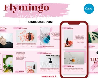 Instagram Carousel Posts for Canva — Flymingo, Beauty, Skincare, Girly, Pink, Instagram Template, Social Media, Content Creator, Branding
