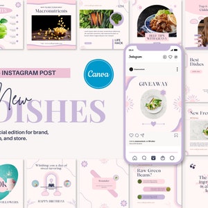 Food Blogger Instagram Templates for Canva, Social Media Recipe Template, Foodie Instagram Posts, Minimalist Boho, Healthy Eating Influencer