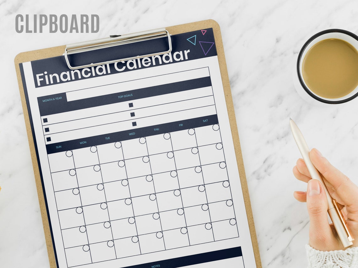 Financial Calendar Template One Page Calendar Printable PDF Etsy