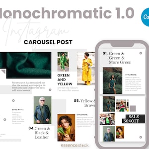 Canva の Instagram カルーセル投稿 - Monochromatic 1.0、ファッション Instagram テンプレート、Canva カルーセル、編集可能な Canva、ミニマル、クリーンなテンプレート