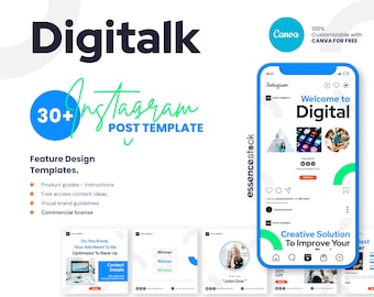 INSTAGRAM POST TEMPLATE — Digitalk, Clean Canva Template For Social Media Branding, Digital Marketing Strategy Personal Branding Business
