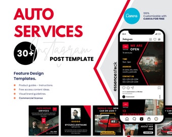 Auto Repair Shop INSTAGRAM POST — Automotive, Car Wash, Spare Parts, Car Shop, Modification, Engagement Booster, 30 Instagram Feed CANVA