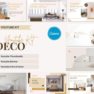 YouTube Branding Kit for Home Decor & Creative, Editable Banner, Intro, Outro, 6 Thumbnails, Editable Canva templates for Blogger, Podcast