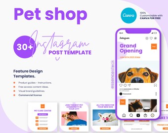 PETS ENGAGEMENT BOOSTER Instagram Post Template — Pet Shop, Purple Social Media Posts for Dog and Pet Business, Pet Blogger Canva Instagram