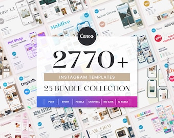 2770+ INSTAGRAM-MALLPAKET, Social Media-paket Canva, Mallpaket Inkluderar Instagram-inlägg, Pussel, Story, Karusell, Reels och Biolink