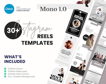 Instagram Reels Templates Mono - Canva Templates for Instagram Reels, Instagram Stories, Social Media, Video Templates, Reels Cover Template