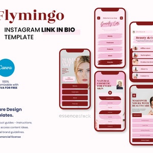 Instagram Link in Bio Template Canva — Flymingo, Instagram Landing Page, Linktree Alternative, Link in Bio Page, Beauty Branding Kit