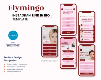 Instagram Link in Bio-sjabloon Canva — Flymingo, Instagram-bestemmingspagina, Linktree-alternatief, Link in Bio-pagina, Beauty Branding Kit