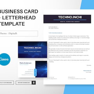 Modello di biglietto da visita e carta intestata per tecnologia, startup, design moderno di biglietti da visita Canva, carta intestata A4 modificabile Canva, download istantaneo