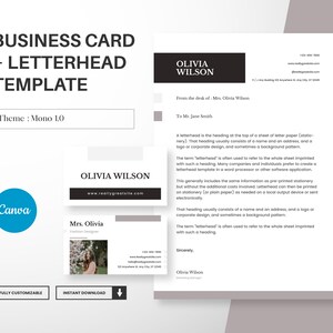 Modello di biglietto da visita e carta intestata per fashion blogger, design minimalista di biglietti, carta intestata A4 modificabile Canva, branding, download istantaneo