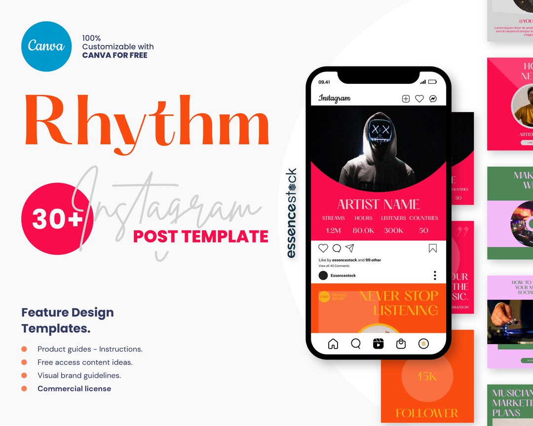 MUSIC INSTAGRAM TEMPLATES — Rhythm, Colorful Canva Template for Music ...