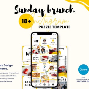 Food Blogger Template — Sunday Brunch, Food Instagram Collage, Canva Puzzle, Instagram Template, Ig Puzzle Feed, Canva Instagram Puzzle