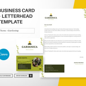 Modello di biglietto da visita e carta intestata per la natura, design creativo di biglietti da visita, carta intestata A4 modificabile Canva, kit di branding, download istantaneo