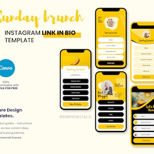 Canva Bio Link Template — Sunday Brunch, Food Canva Link in Bio, Instagram Landing Page, Biolink Website, Linktree for Social Media Branding