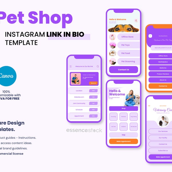 Bio Link Template — Pet Shop, Canva Link in Bio Template for Instagram Landing Page, Linktree Alternative, Pet Brand Social Media Marketing