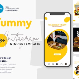 Instagram Story Template — Yummy, Instagram Template Food, Restaurant Social Media Branding, Food Blogger Posts, Canva Story, Small Business