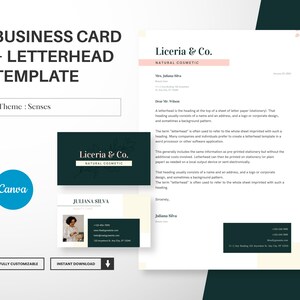 Modello di biglietto da visita e carta intestata per design di biglietti da visita per benessere, bellezza, spa, assistenza sanitaria, carta intestata A4 modificabile Canva, kit di branding