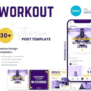 FITNESS INSTAGRAM POST — Workout, Bold Canva Templates For Social Media Marketing, Gym Personal Trainer Branding, Engagement Booster