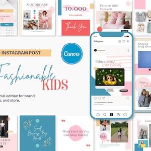 INSTAGRAM POST TEMPLATE — KidStyle, Colorful & Fun Canva Template For Social Media Branding, Kids Brands Clothing Events Marketing Strategy