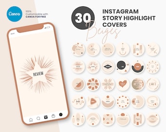 Instagram Highlight Covers for Fashion Business, Canva Instagram Story Highlight Icons, Beige Instagram Highlight Covers, Abstract Boho