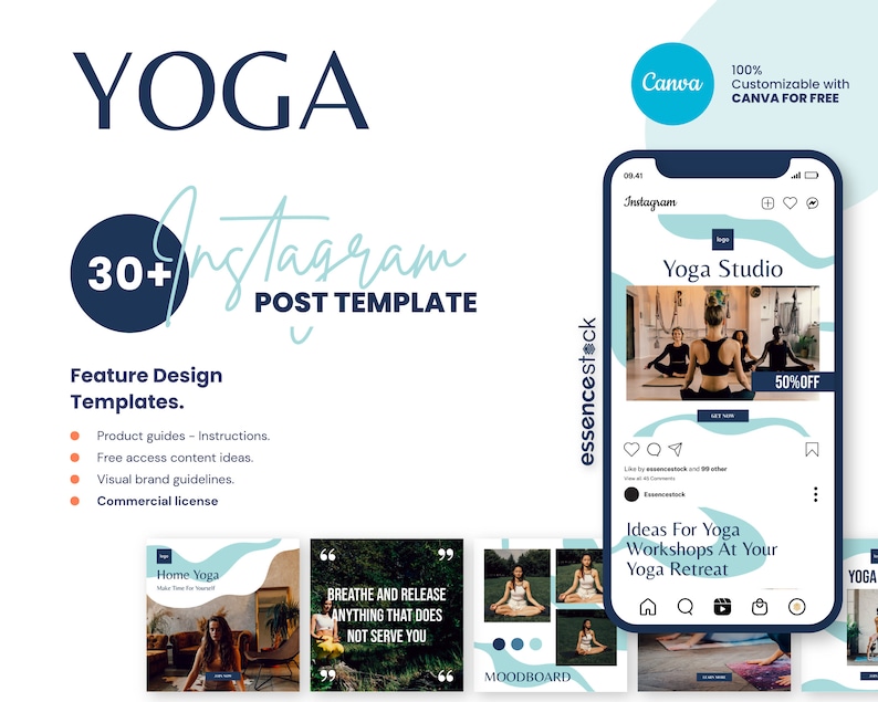 YOGA INSTAGRAM TEMPLATE, Canva Instagram Template for Yoga Instructor ...