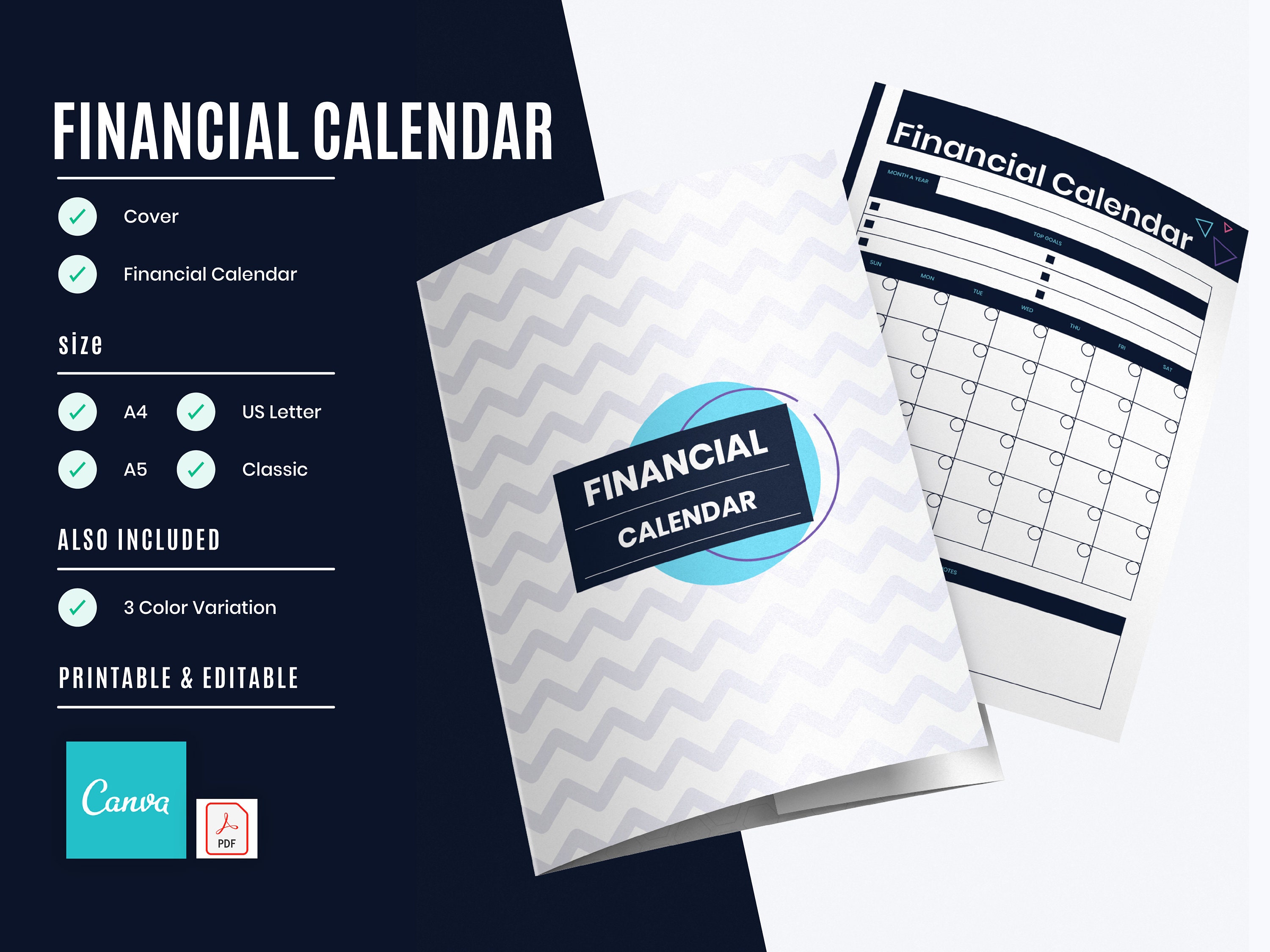 Financial Calendar Template One Page Calendar Printable PDF | Etsy