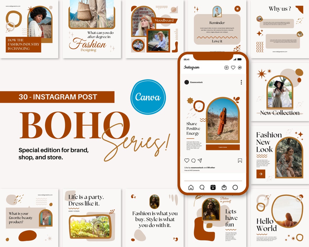 Boho Instagram Post Templates, Fashion Canva Templates, Boho Quotes for ...