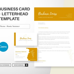 Modello di biglietto da visita e carta intestata per organizzatore di matrimoni, design moderno di biglietti, carta intestata A4 modificabile Canva, kit di branding, download istantaneo