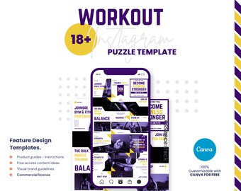 Sport Instagram Puzzle — Workout, Canva Instagram Template, Weight Loss, IG Puzzle Feed, Photo Collage, Gym, Fitness Instagram Template