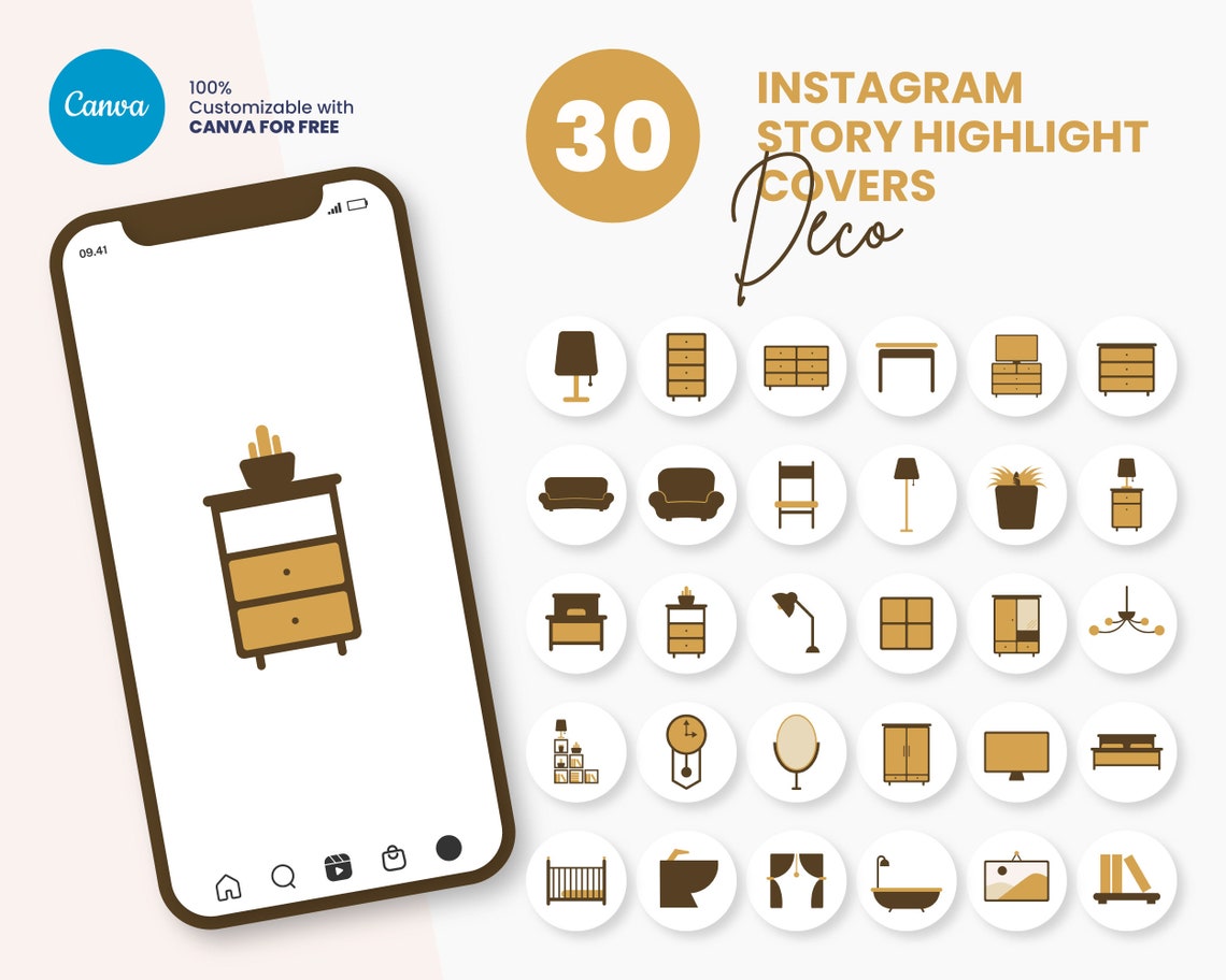 Instagram Highlight Covers for Home Decor, Canva Instagram Story ...