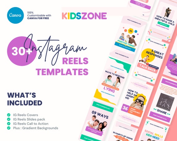 KIDS INSTAGRAM REELS Covers, Colorful & Fun Canva Template for