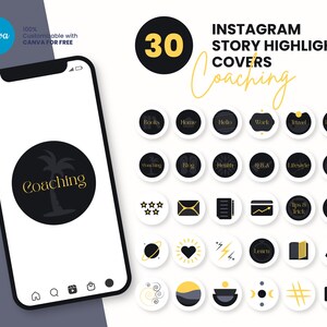 Instagram Highlight Covers for Coach, Canva Instagram Story Highlight Icons, Black Instagram Highlight Covers, Personal Branding IG Profile