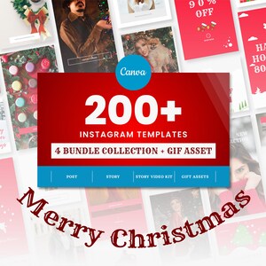 Christmas Instagram Template BUNDLE, Template Pack for Instagram Post & Story, Instagram Quotes, Canva Instagram Christmas Theme, Brand Kit