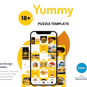 Instagram Template bearbeitbar mit Canva — Yummy Food, Puzzle Template, Instagram 18 Posts, Instagram Post, Ig Puzzle Feed, Canva Instagram