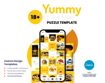 Instagram Template Editable with Canva — Yummy Food, Puzzle Template, Instagram 18 Posts, Instagram Post, Ig Puzzle Feed, Canva Instagram