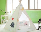 All 4 Kids Large Cotton Canvas Kids Elephant Pentagon Teepee Tent