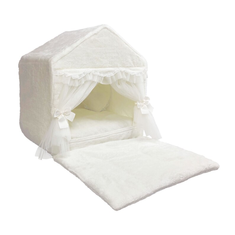 Plush Personalized Dog House Bed W/ Removable Cover White Etsy