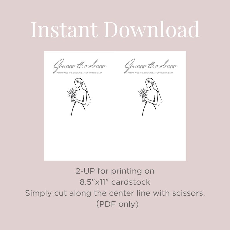 Guess the Dress Bridal Shower Game Printable Minimal Kraft Paper Rustic ...