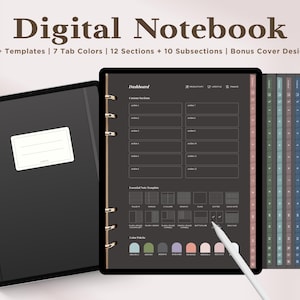 Digital Notebook | Dark Mode iPad Notes | Hyperlinked Tabs (Digital Download)