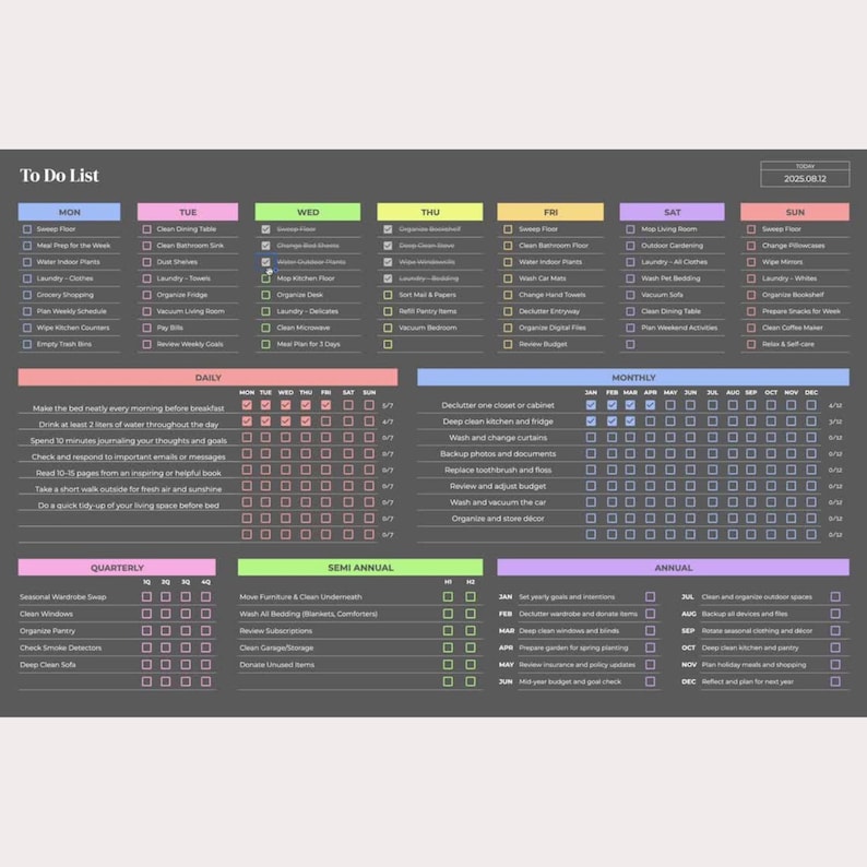 Digital To-do List Google Sheets Template Daily Weekly Monthly Annually ...