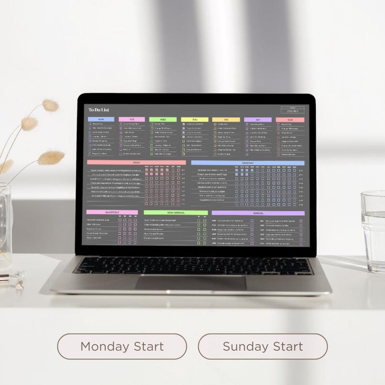 Digital To-do List Google Sheets Template Daily Weekly Monthly Annually ...