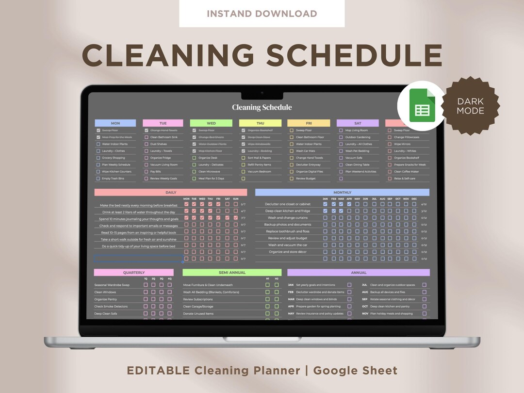 Editable Cleaning Schedule | Google Sheets Cleaning Planner | Weekly ...