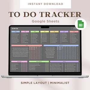 Plantilla de hoja de cálculo de Google con lista de tareas digitales, diaria, semanal, mensual y anual, seguimiento de tareas, lista de verificación, casillas de verificación, descarga instantánea