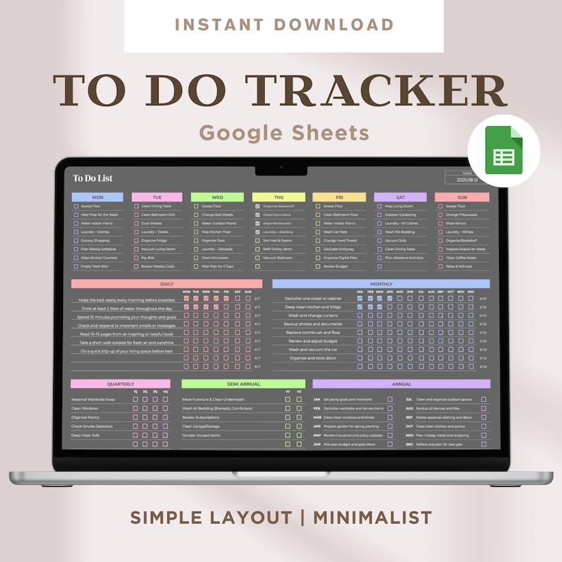 Digital To-do List Google Sheets Template Daily Weekly Monthly Annually ...