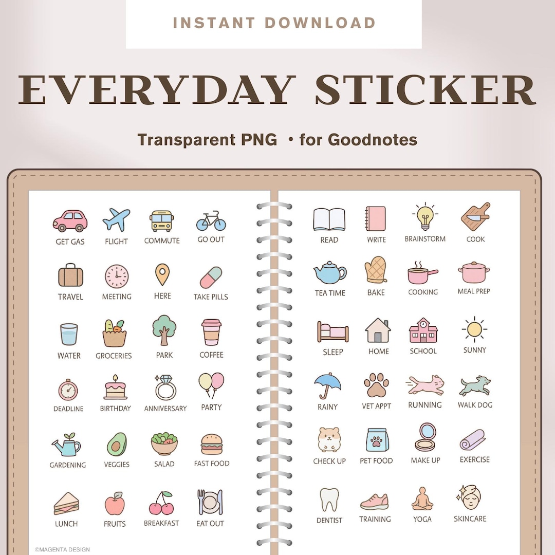 Everyday Digital Planner Icons for Goodnotes | 200+ Line Style Stickers ...